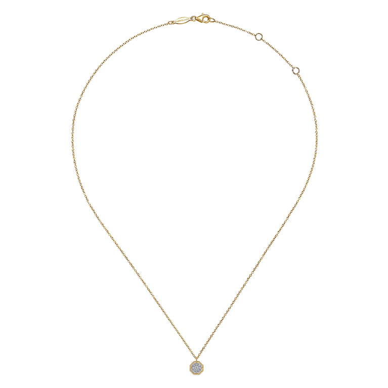 14K Yellow Gold Octagonal Pave Diamond Pendant Necklace - 0.09 ct - Shot 2