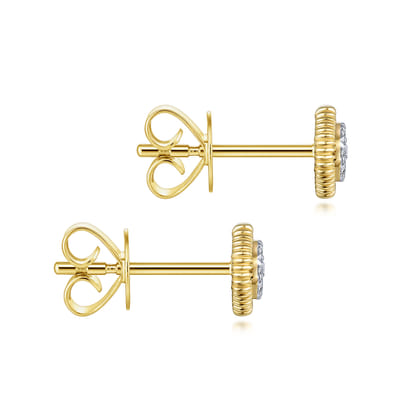 14K Yellow Gold Octagonal Pave Diamond Stud Earrings