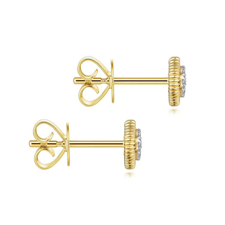 14K Yellow Gold Octagonal Pave Diamond Stud Earrings