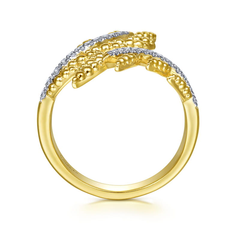 14K Yellow Gold Olive Branch Bypass Ring with Diamonds - 0.2 ct - Shot 2