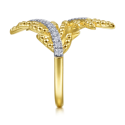 14K Yellow Gold Olive Branch Bypass Ring with Diamonds