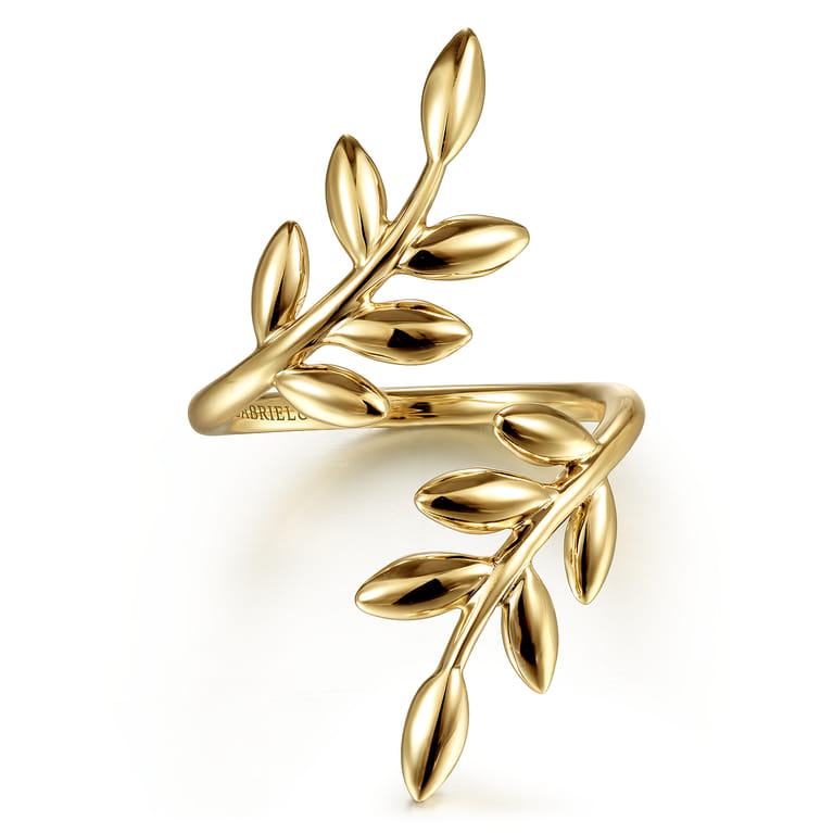 14K Yellow Gold Olive Leaf Bypass Ring - Shot 1