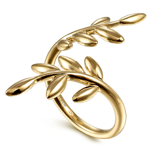 14K Yellow Gold Olive Leaf Bypass Ring - Shot 3