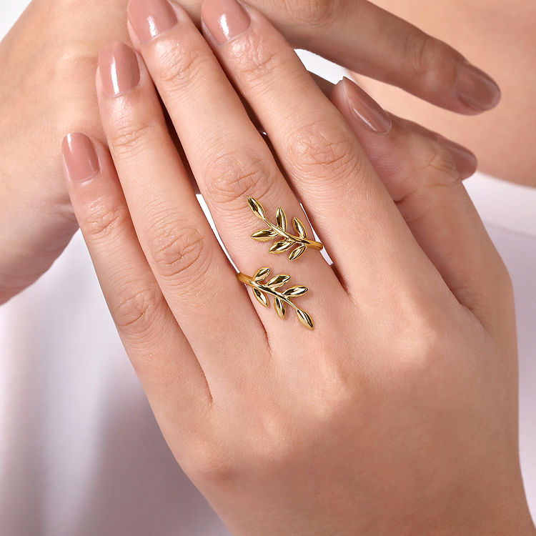 14K Yellow Gold Olive Leaf Bypass Ring
