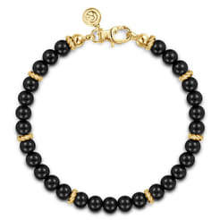 14K Yellow Gold Onyx Beaded Bracelet
