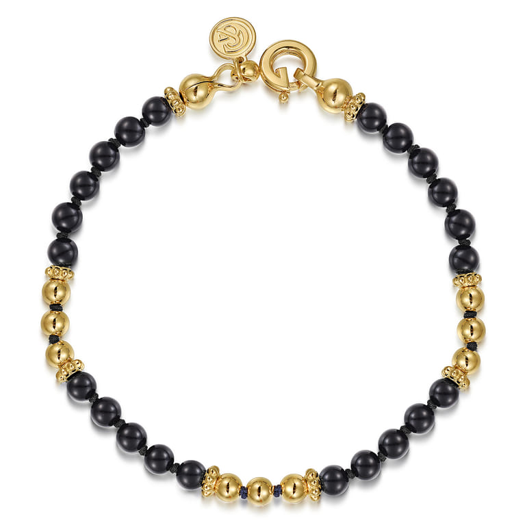 14K Yellow Gold Onyx Beads Bracelet - Shot 1
