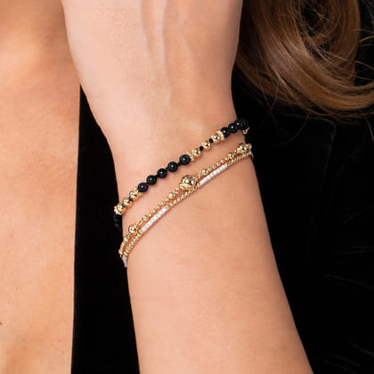 14K Yellow Gold Onyx Beads Bracelet