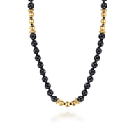 14K Yellow Gold Onyx Beads Necklace