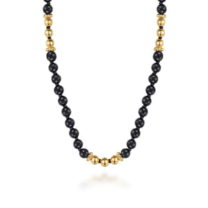 14K Yellow Gold Onyx Beads Necklace
