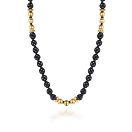 14K Yellow Gold Onyx Beads Necklace