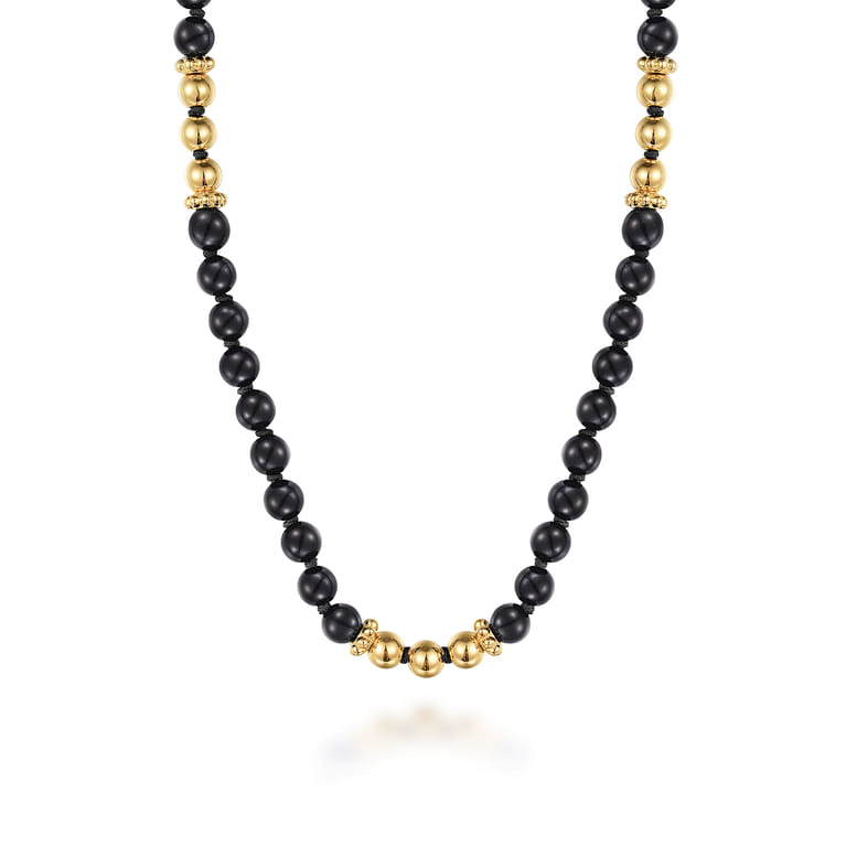 14K Yellow Gold Onyx Beads Necklace - Shot 1
