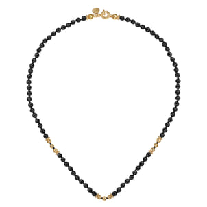 14K Yellow Gold Onyx Beads Necklace