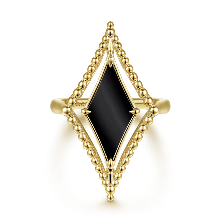 14K Yellow Gold Onyx Rhombus Bujukan Ring - Shot 1