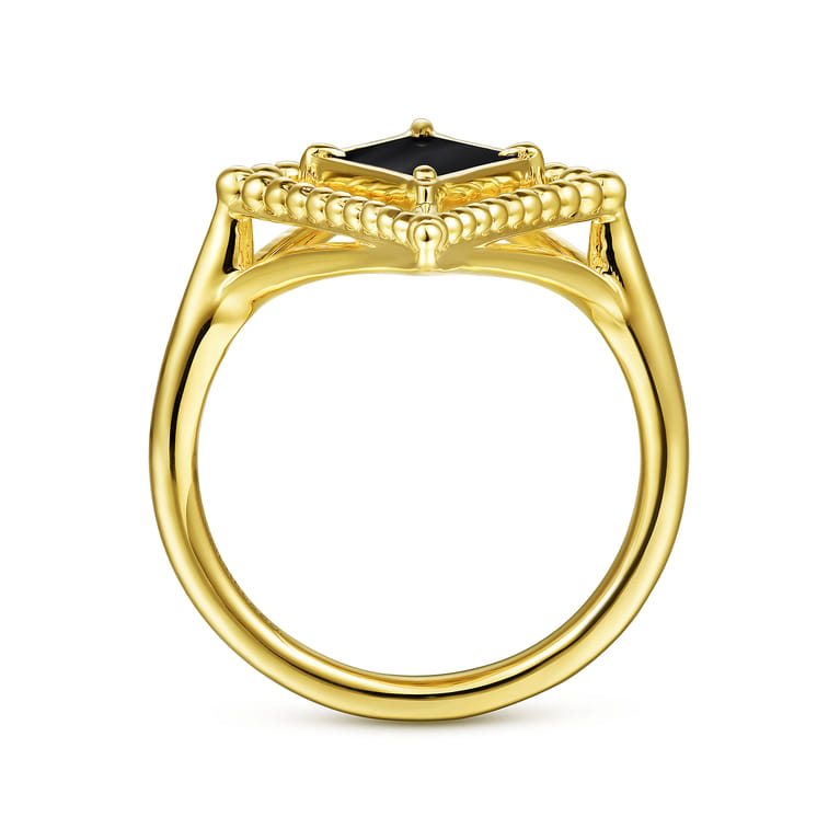 14K Yellow Gold Onyx Rhombus Bujukan Ring - Shot 2