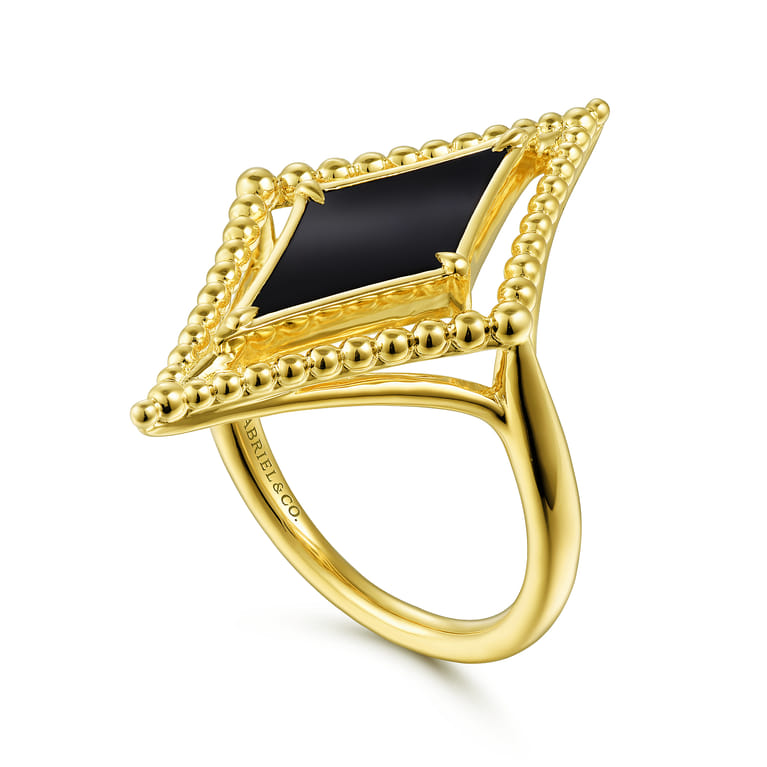 14K Yellow Gold Onyx Rhombus Bujukan Ring - Shot 3