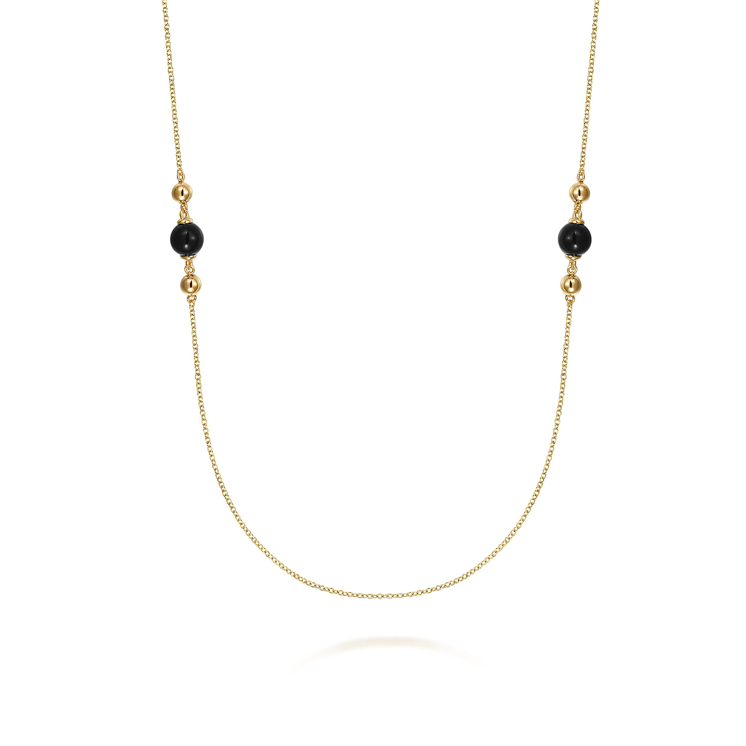 14K Yellow Gold Onyx and Bujukan Bead Station Necklace