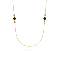 14K Yellow Gold Onyx and Bujukan Bead Station Necklace