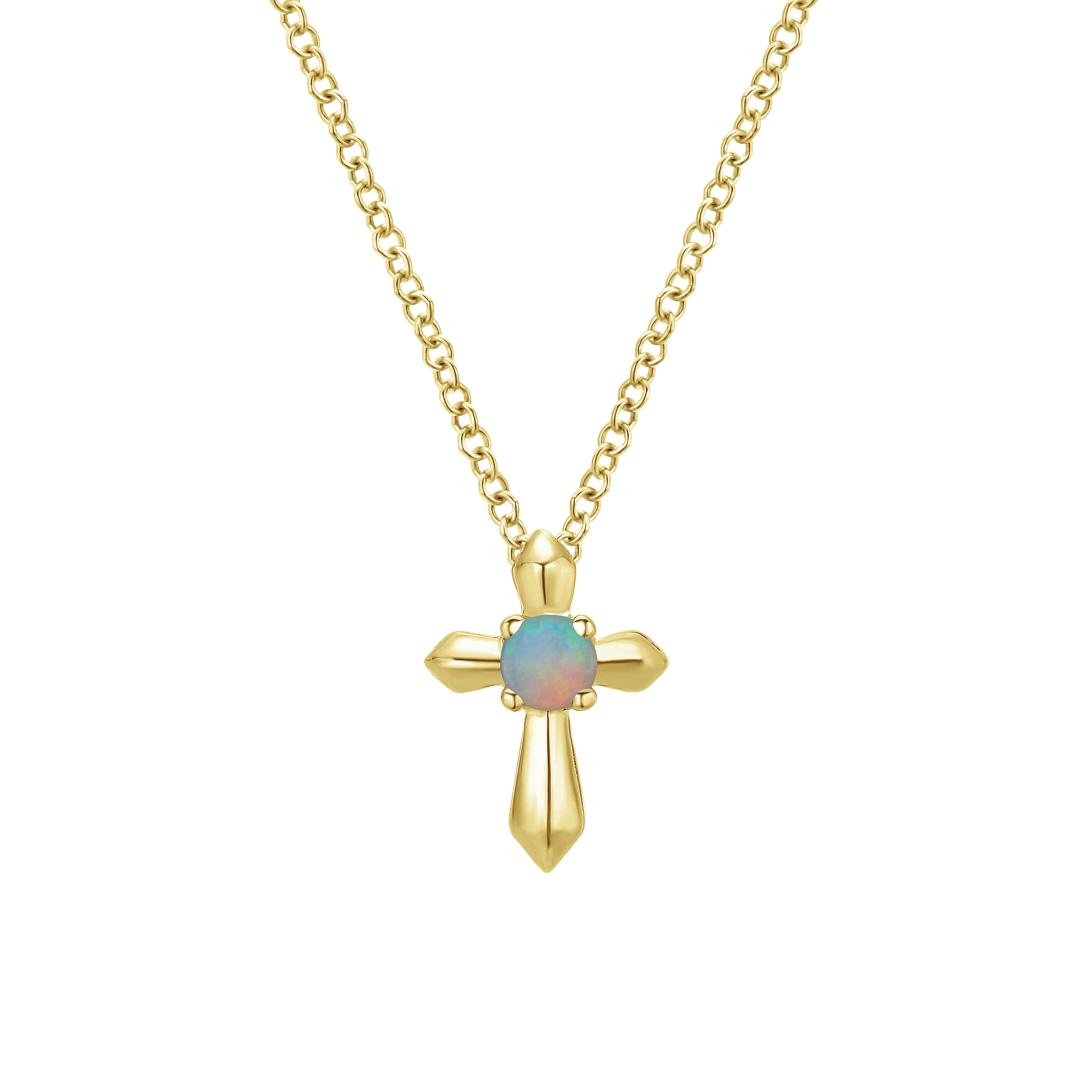 14K Yellow Gold Opal Cross Pendant Necklace - Shot 1
