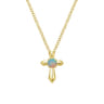 14K Yellow Gold Opal Cross Pendant Necklace