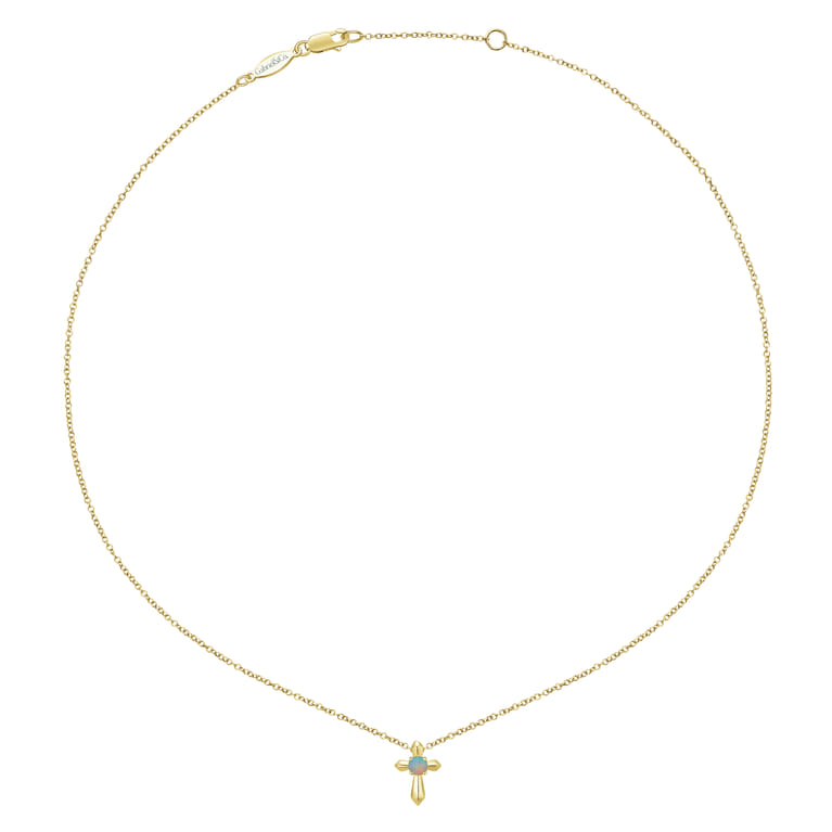 14K Yellow Gold Opal Cross Pendant Necklace - Shot 2