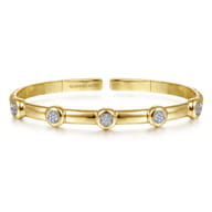 14K Yellow Gold Open Bangle Bracelet with Diamond Stations