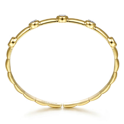 14K Yellow Gold Open Bangle Bracelet with Diamond Stations