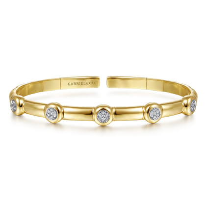 14K Yellow Gold Open Bangle Bracelet with Diamond Stations