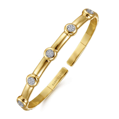 14K Yellow Gold Open Bangle Bracelet with Diamond Stations