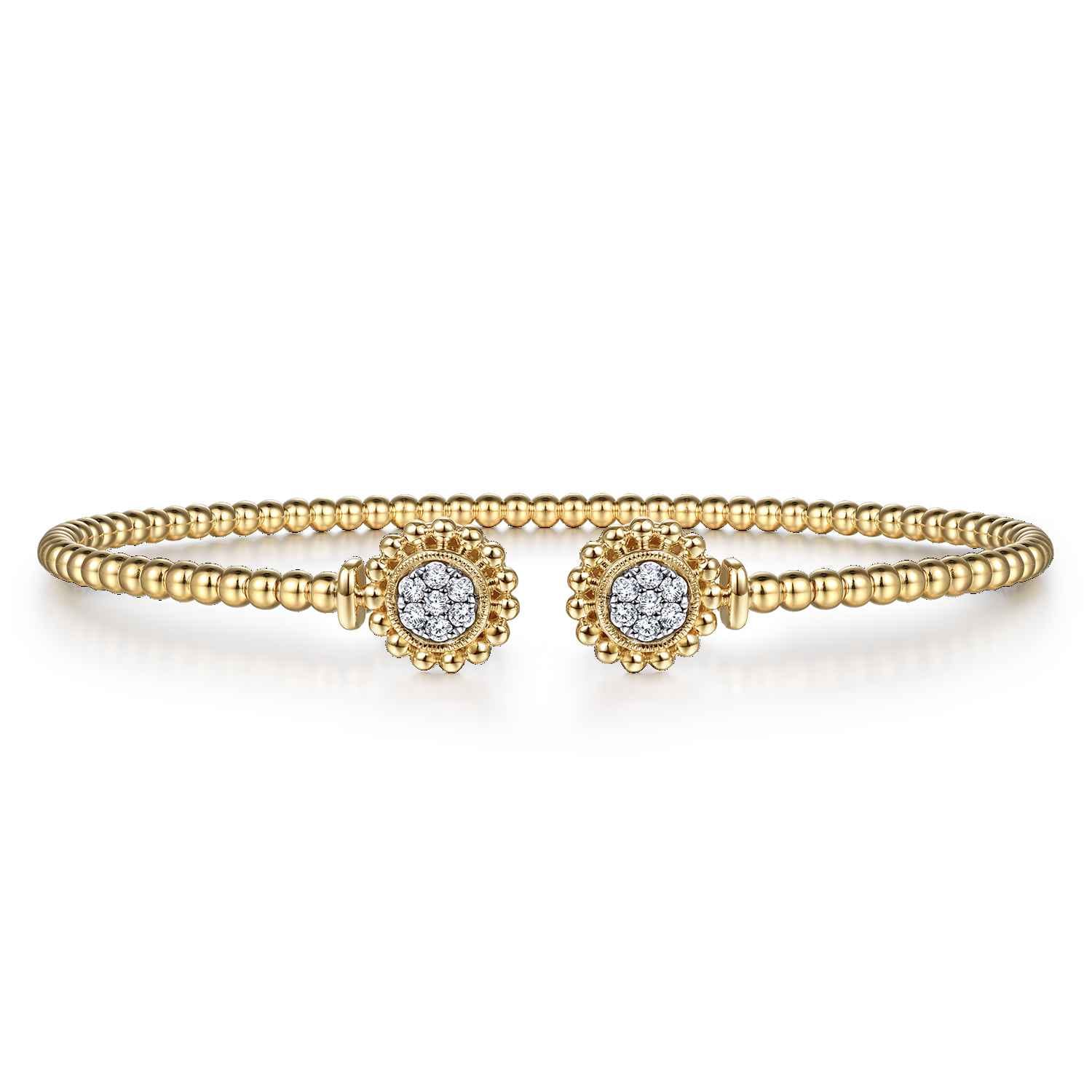 14K Yellow Gold Open Bangle with Pave Diamond Circles - 0.18 ct - Shot 1