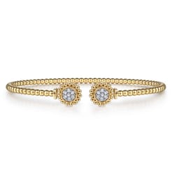 14K Yellow Gold Open Bangle with Pave Diamond Circles