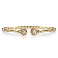 14K Yellow Gold Open Bangle with Pave Diamond Circles