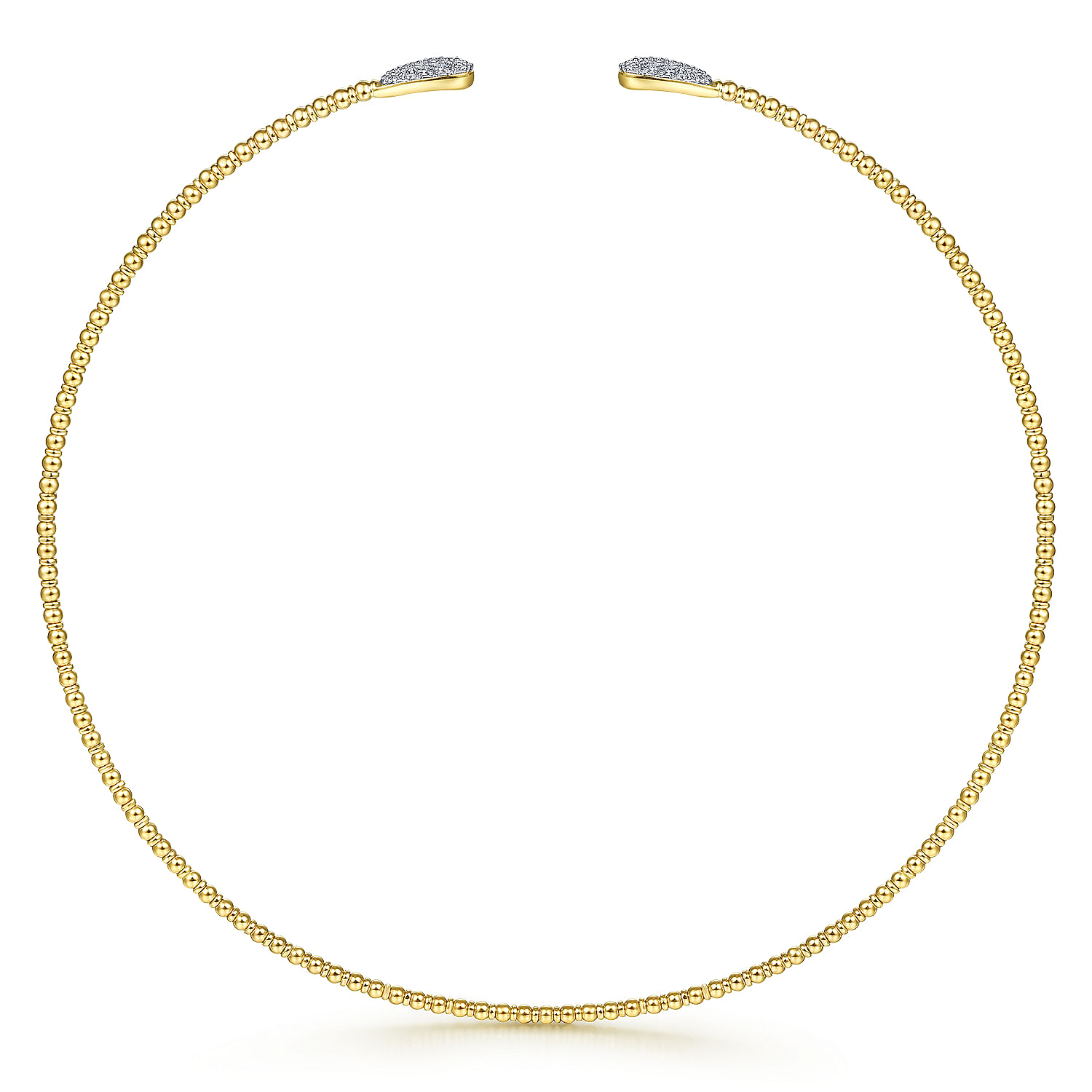 14K Yellow Gold Open Bujukan Beaded Choker Necklace with Pave Diamond Teardrops - 0.5 ct - Shot 2