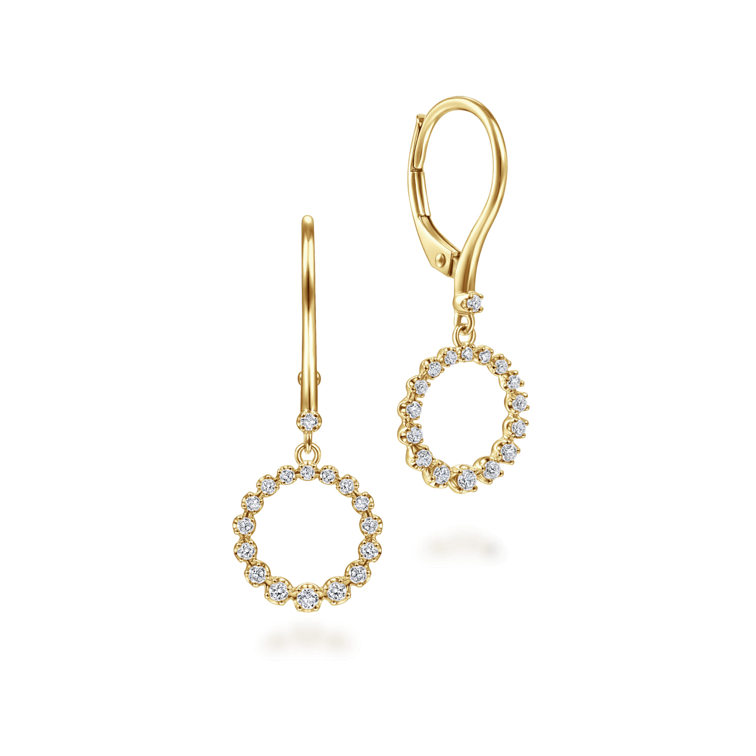 14K Yellow Gold Open Circle Diamond Drop Earrings - 0.27 ct - Shot 1