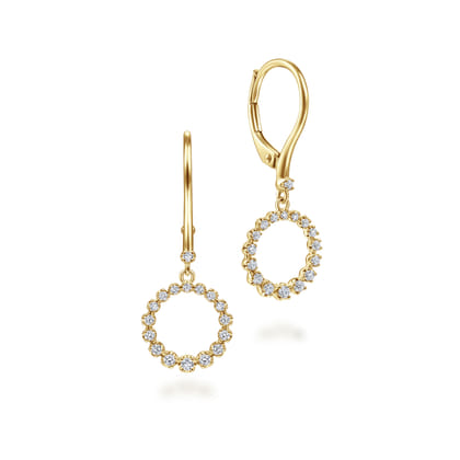 14K Yellow Gold Open Circle Diamond Drop Earrings