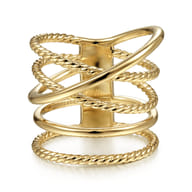 14K Yellow Gold Open Criss Crossing Twisted Rope Wide Band