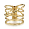 14K Yellow Gold Open Criss Crossing Twisted Rope Wide Band