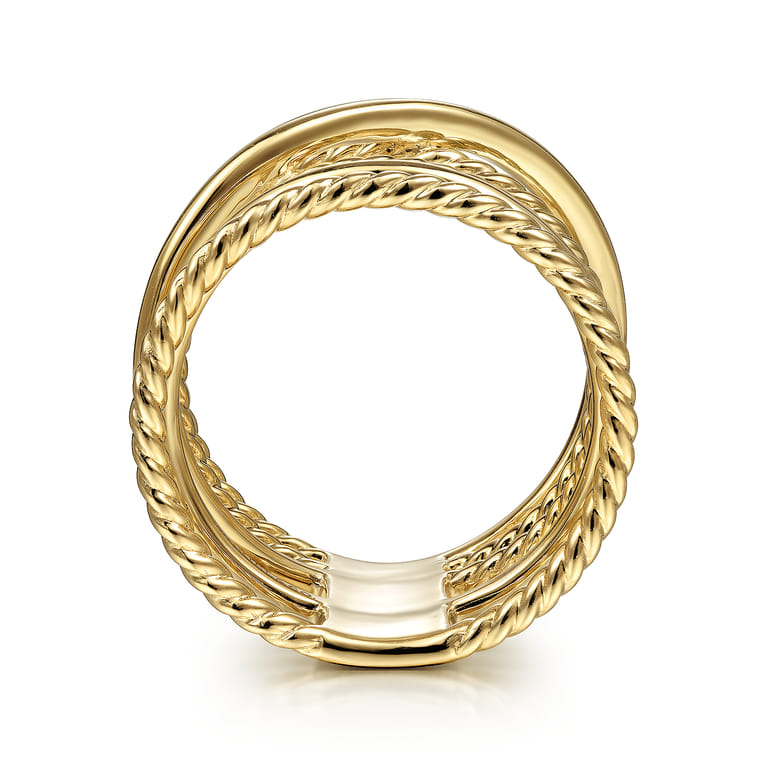 14K Yellow Gold Open Criss Crossing Twisted Rope Wide Band - Shot 2