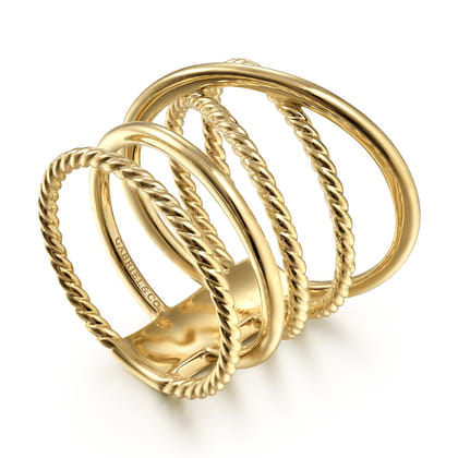 14K Yellow Gold Open Criss Crossing Twisted Rope Wide Band