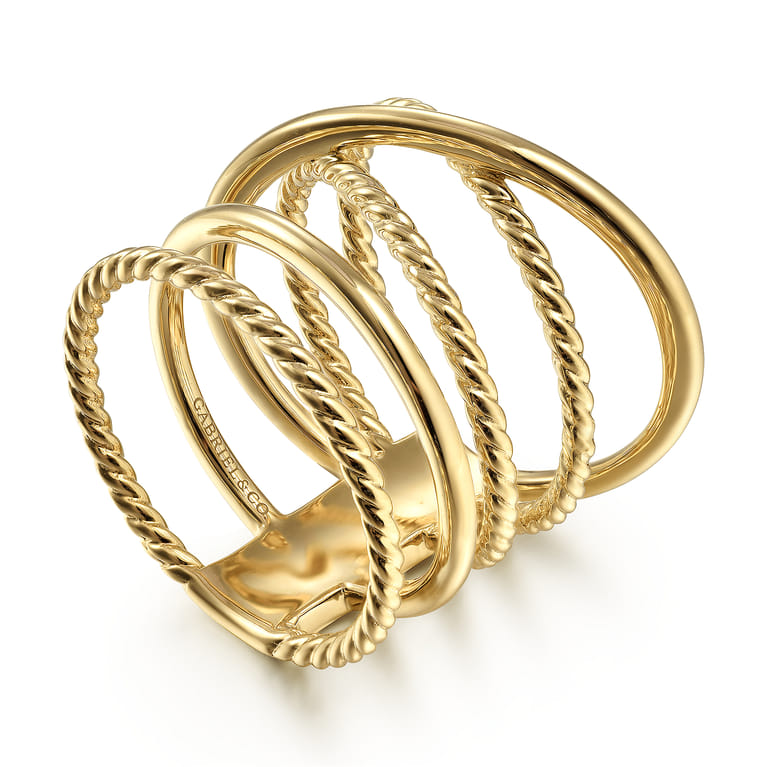 14K Yellow Gold Open Criss Crossing Twisted Rope Wide Band - Shot 3