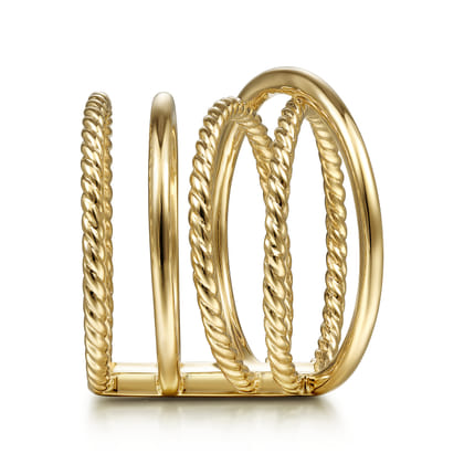 14K Yellow Gold Open Criss Crossing Twisted Rope Wide Band