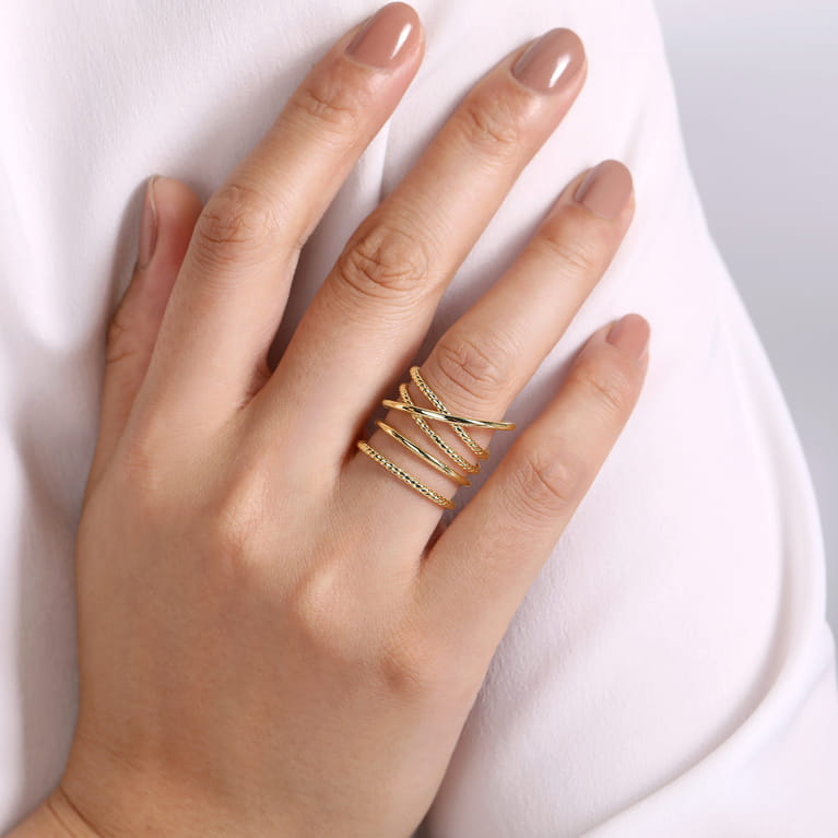 14K Yellow Gold Open Criss Crossing Twisted Rope Wide Band - Shot 5