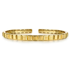 14K Yellow Gold Open Cuff Angular Cuts Square Bangle