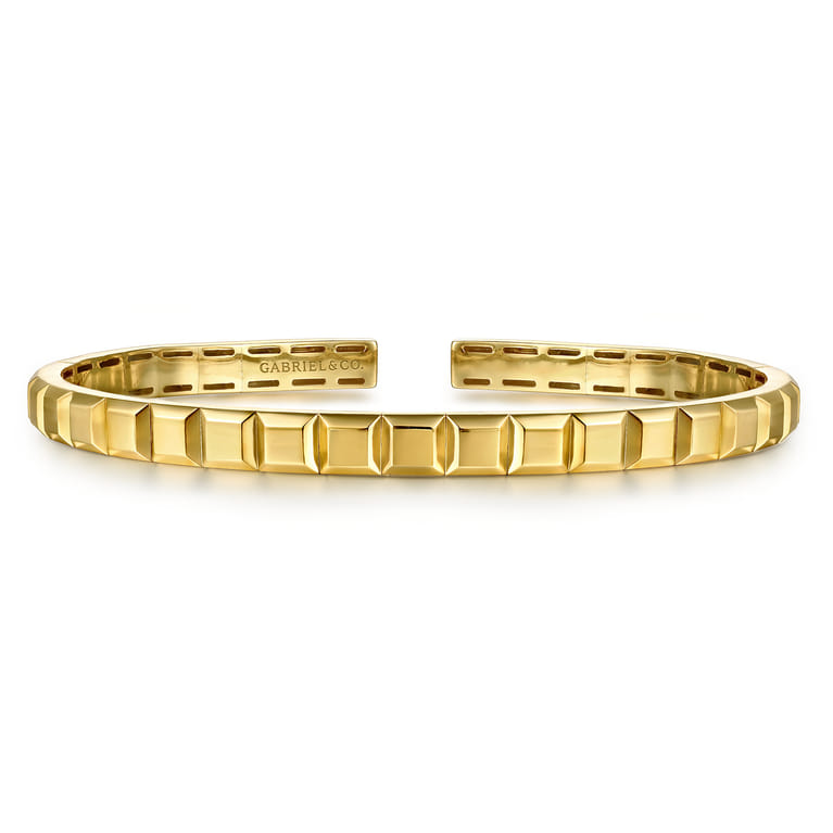 14K Yellow Gold Open Cuff Angular Cuts Square Bangle - Shot 1