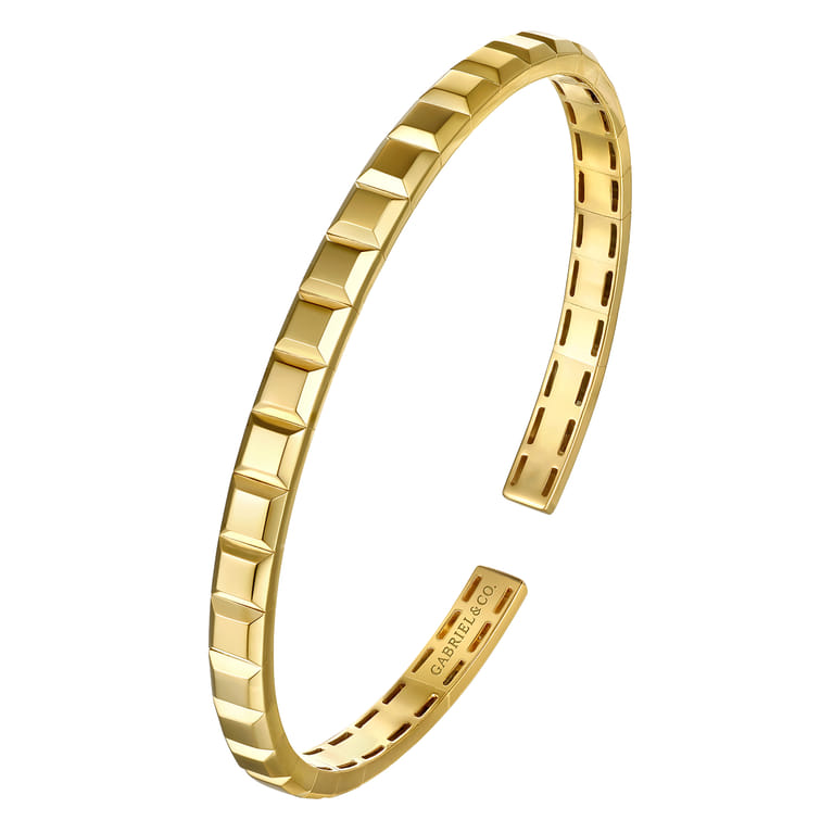 14K Yellow Gold Open Cuff Angular Cuts Square Bangle - Shot 2