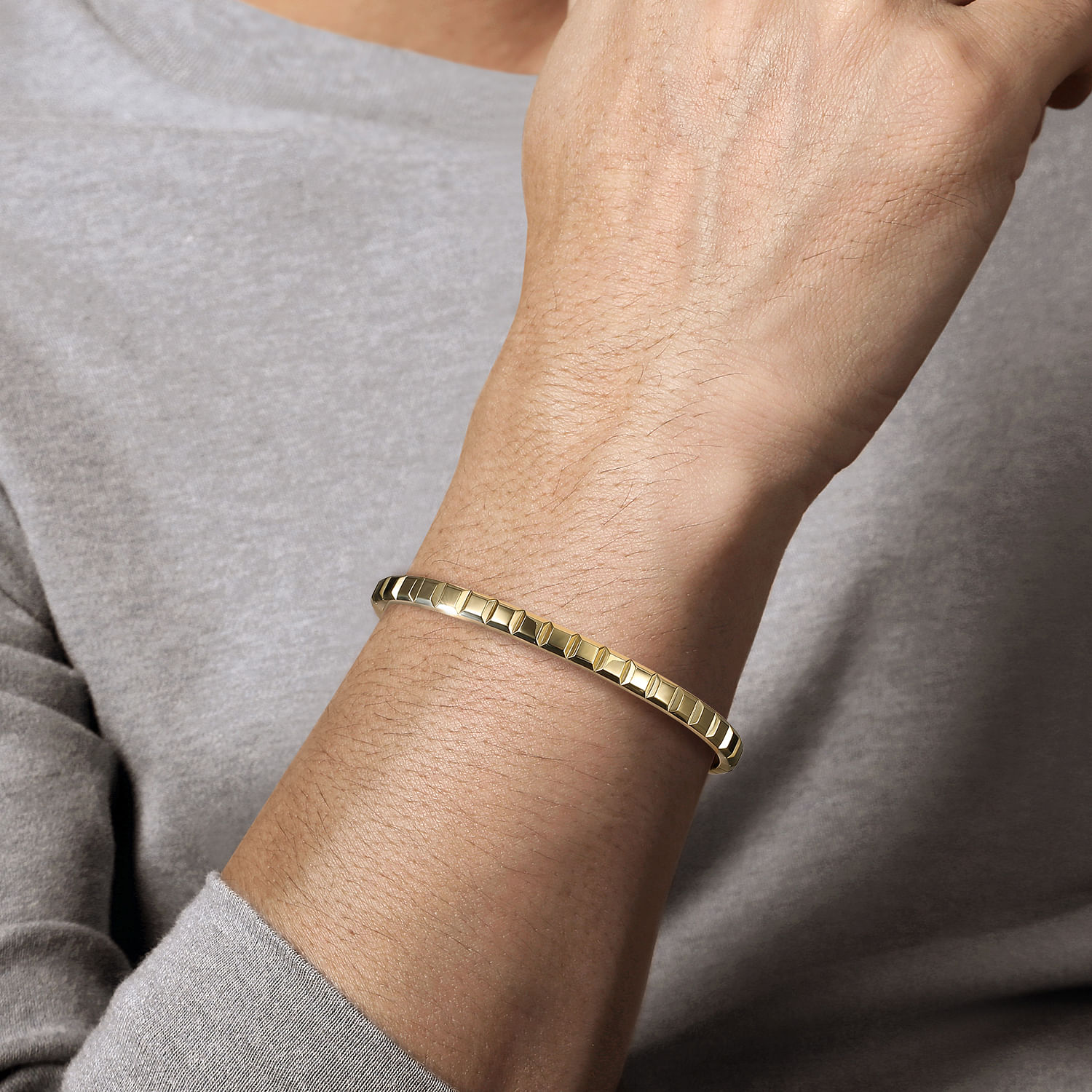 14K Yellow Gold Open Cuff Angular Cuts Square Bangle @ $4500