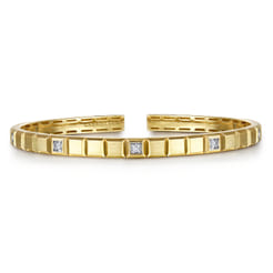 14K Yellow Gold Open Cuff Bracelet with Diamond Stations