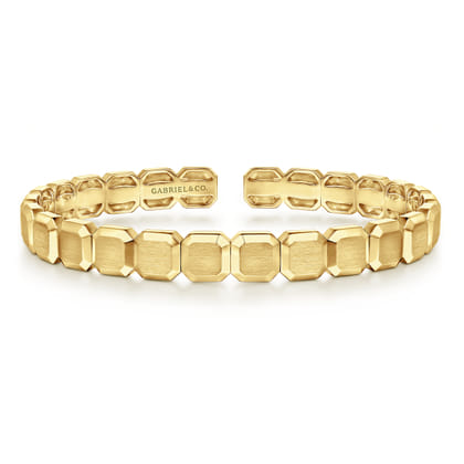 14K Yellow Gold Open Cuff Geometric Bangle