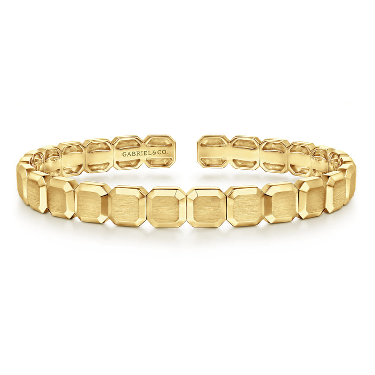 14K Yellow Gold Open Cuff Geometric Bangle - Shot 1
