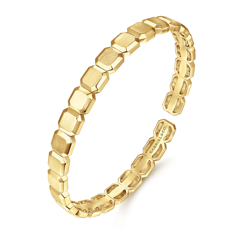 14K Yellow Gold Open Cuff Geometric Bangle - Shot 2