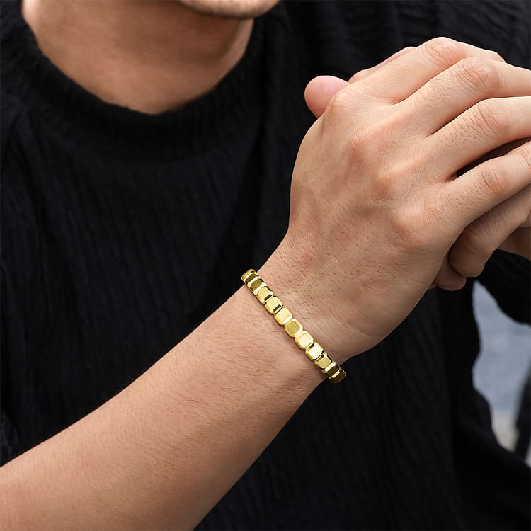 14K Yellow Gold Open Cuff Geometric Bangle